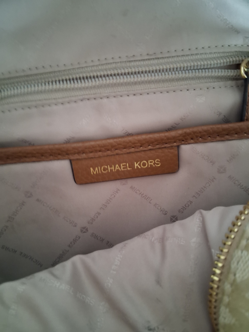 Michael Kors Beige/Tan MK Logo Backpack - Picture 5 of 7